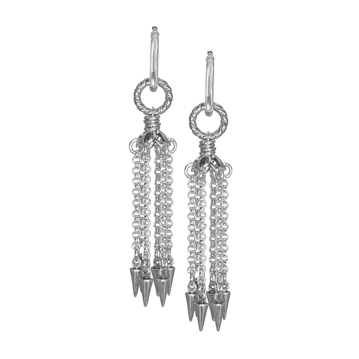 Sterling Silver Chain Drop Spike Tassel Earrings